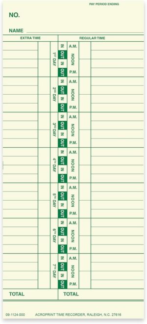 Acroprint Weekly Timecards - 09-1124-000 (Pack of 250)